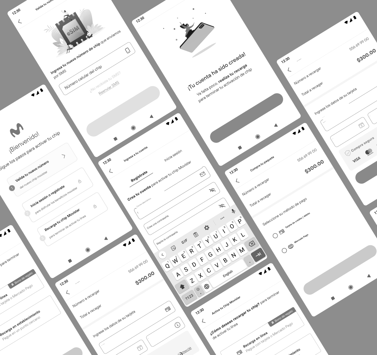 Wireframes for the activation process